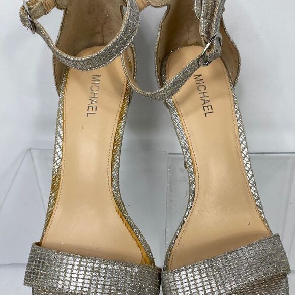 Michael Samantha Heeled Strappy Metallic Open Toe‎ Sandals Silver /Gold 9 - Picture 8 of 12